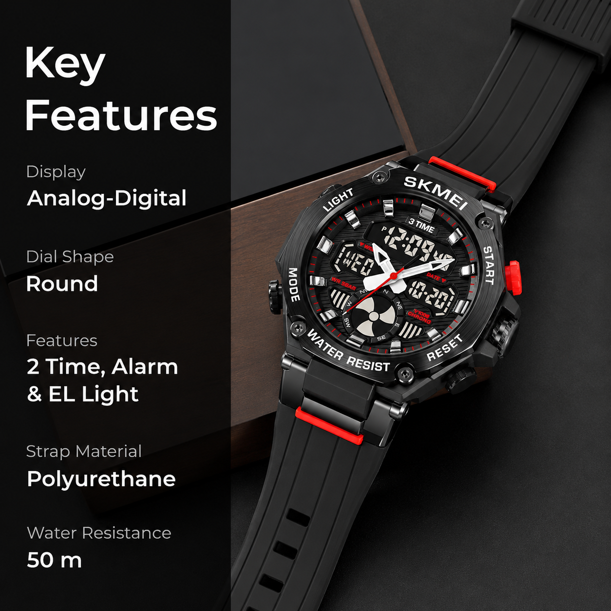 Sport Analog Digital Wrist Watch with Silicone Strap for men
