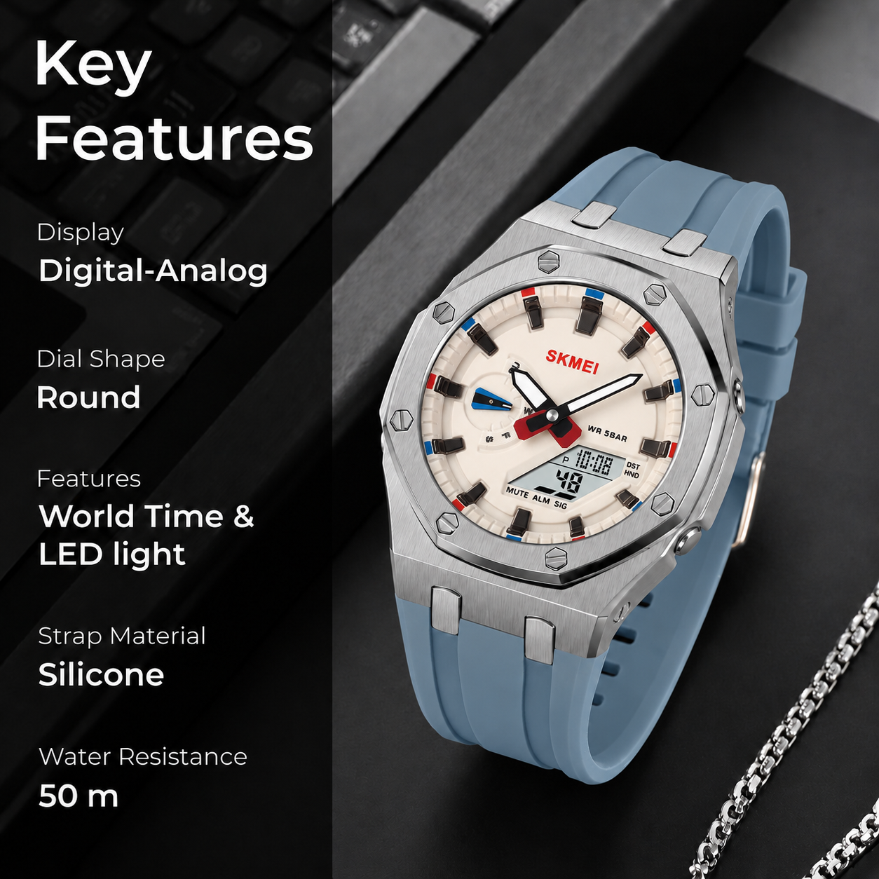 Premium Analog Digital Wrist Watch with Silicone Strap
