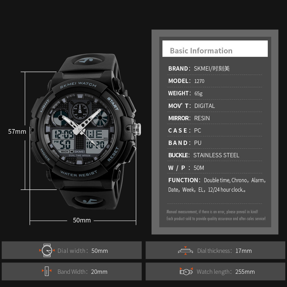 Skmei Analog-Digital Dial PU Strap Watch for Men - 1270