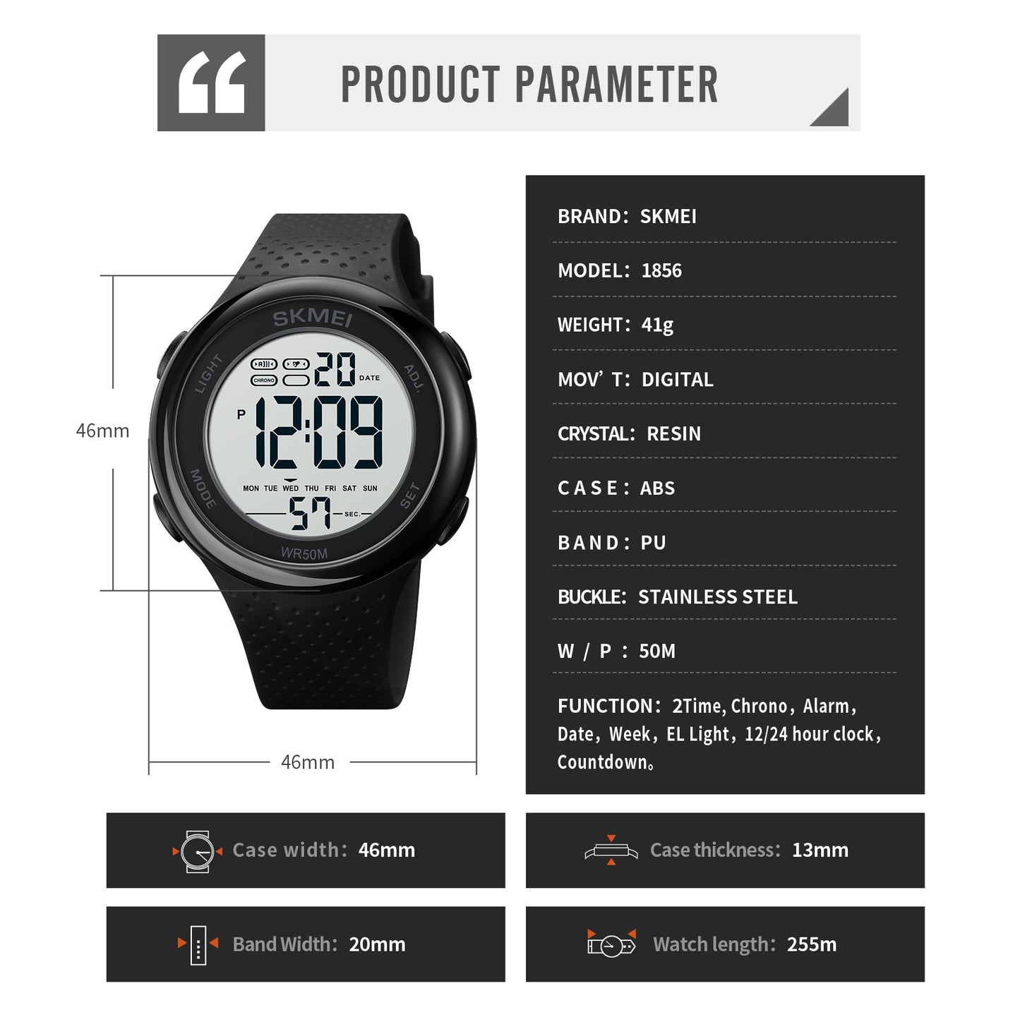 Skmei Digital Dial PU Strap Watch for Kids - 1856