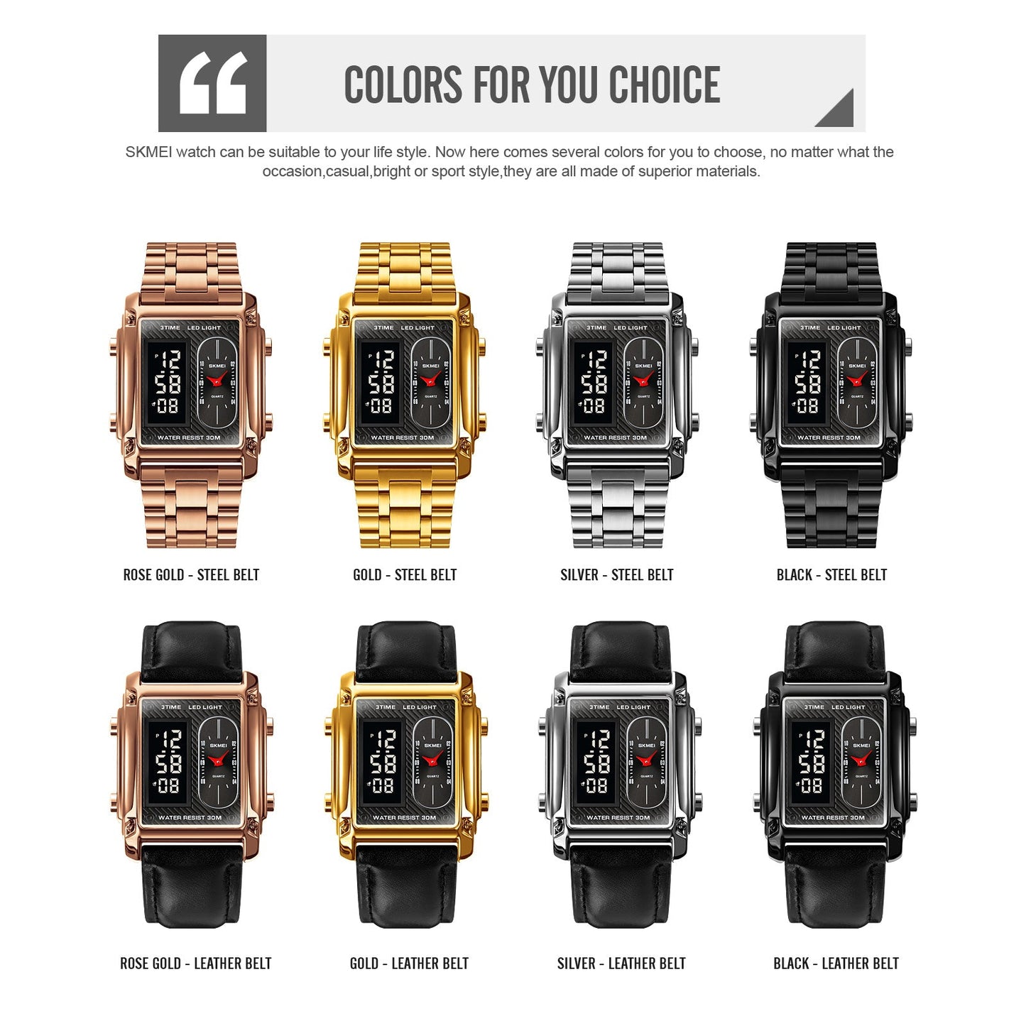 Skmei Digital Dial Stainless Steel Strap Watch for Men - 1868