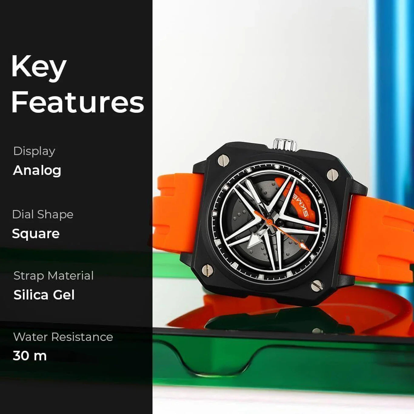 Silicone Men’s Analog Quartz Sports Watch Waterproof & Trendy Wheels Rolling Design