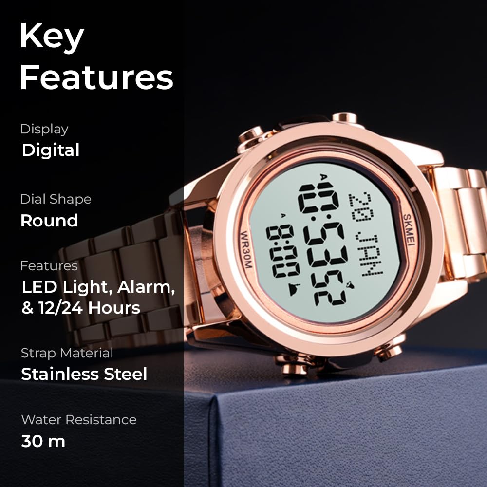 Digital Display White Dial Zinc Alloy Men's Stainless Steel Black Color Stylish Watch