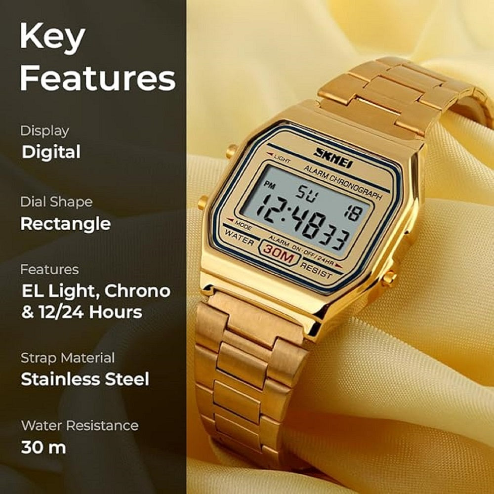 Vintage Digital Wrist Watch with Metal Strap For Women