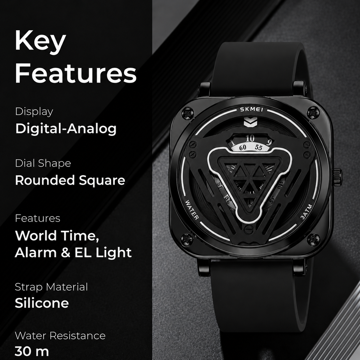 Futuristic Digital Analog Wrist Watch with Silicone Strap