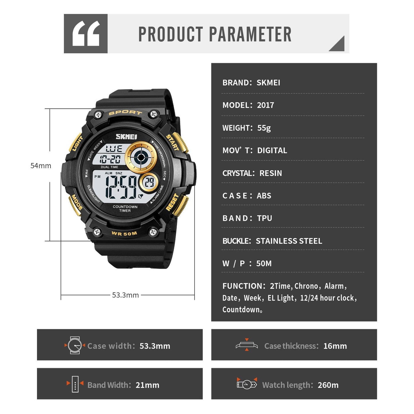 Skmei Digital Dial TPU Strap Watch for Men - 2017