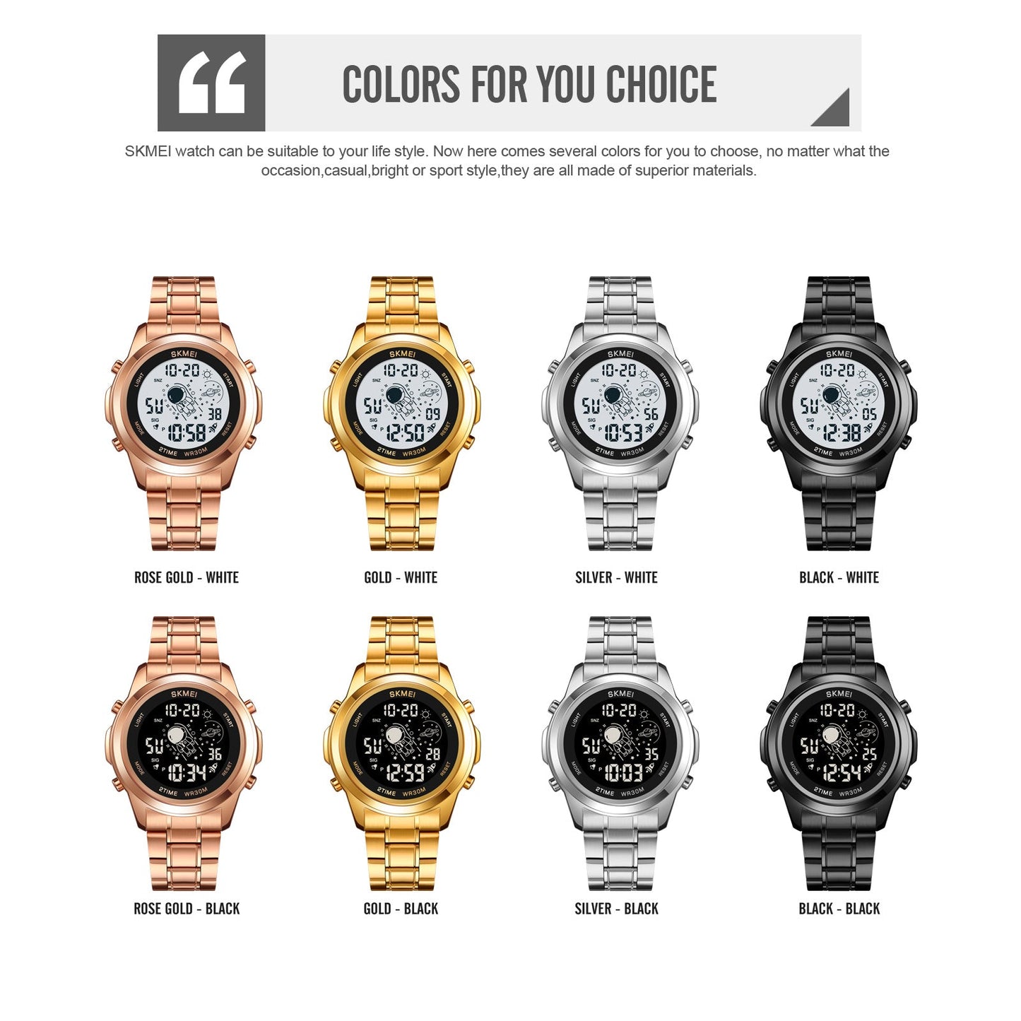 Skmei Digital Dial Stainless Steel Strap Watch for Men - 2019