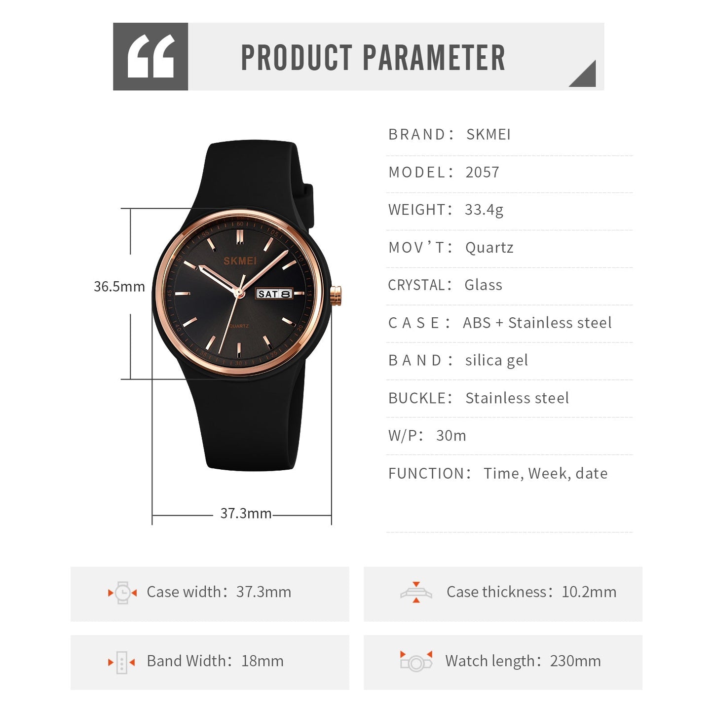 Skmei Quartz Analog Light Dial Silica Gel Strap Watch for Women - 2057