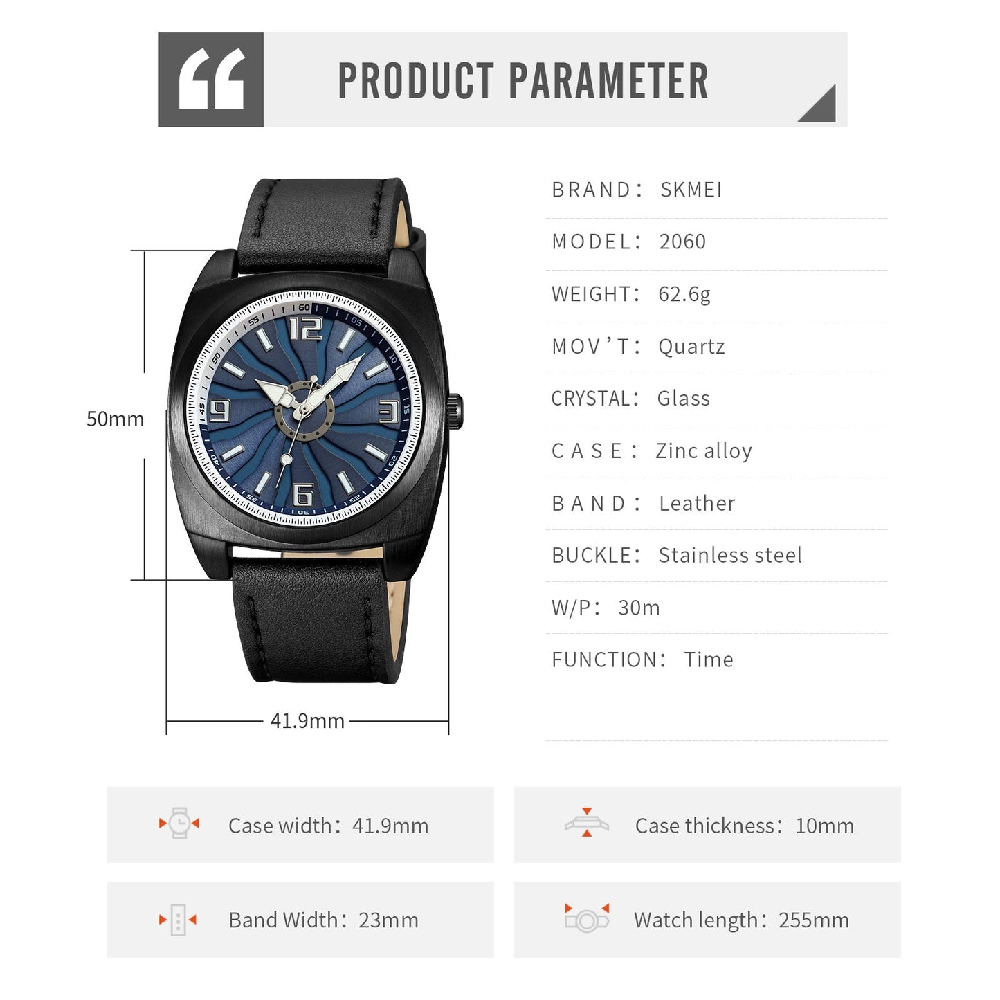 Skmei Quartz Analog Rose Dial Leather Strap Watch for Men - 2060