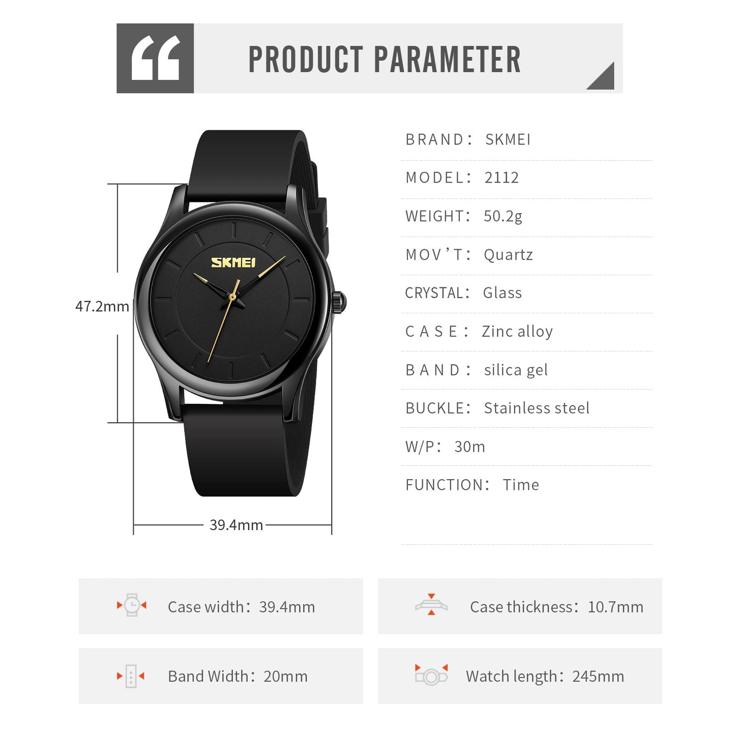 Skmei Quartz Analog Dial Silica Gel Strap Watch for Men - 2112