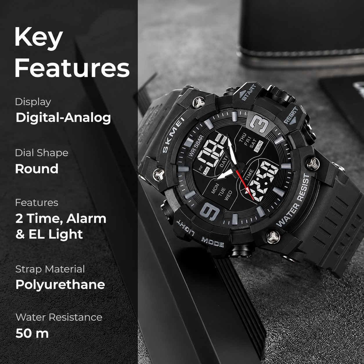 Rugged Analog Digital Sports Watch for Men with Multi Function Display and Outdoor Style