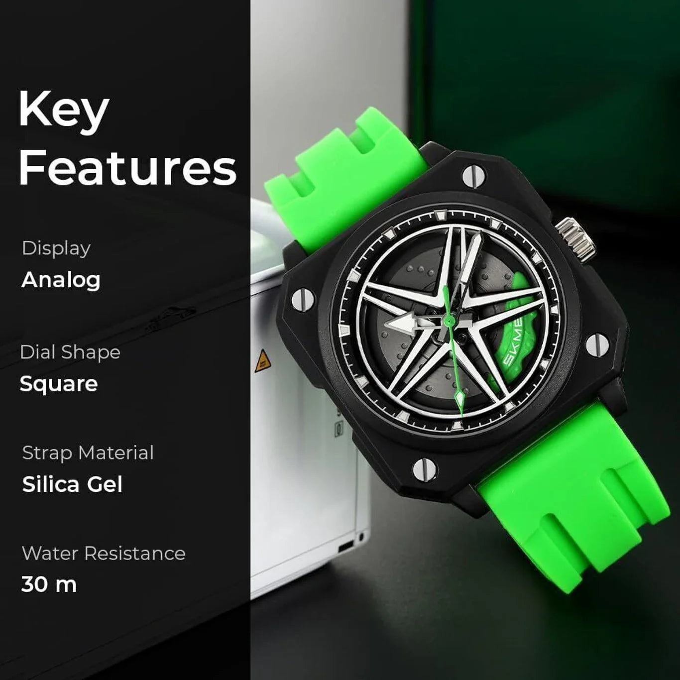Silicone Men’s Analog Quartz Sports Watch Waterproof & Trendy Wheels Rolling Design