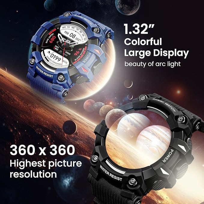 Military Smartwatch - Blue Bluetooth Call & Health Tracker