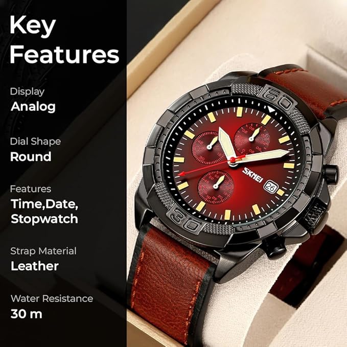 Men Quartz Watch Six Pointer Popular Leather Strap Waterproof Watch