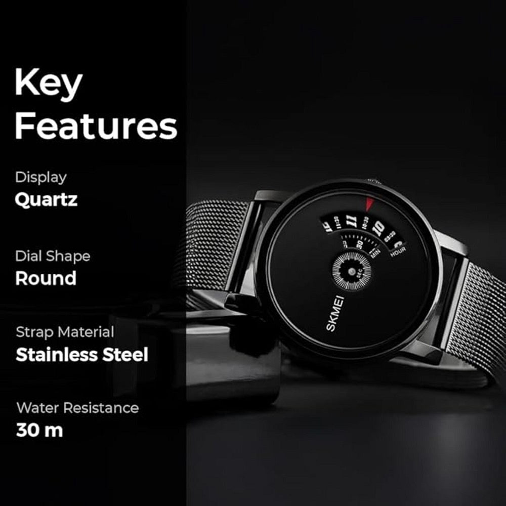Minimalist Analog Wrist Watch with Mesh Strap and Modern Dial Design For Men