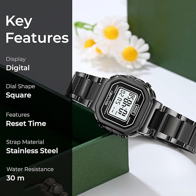 Digital Display Metal Strap Wrist Watch for women
