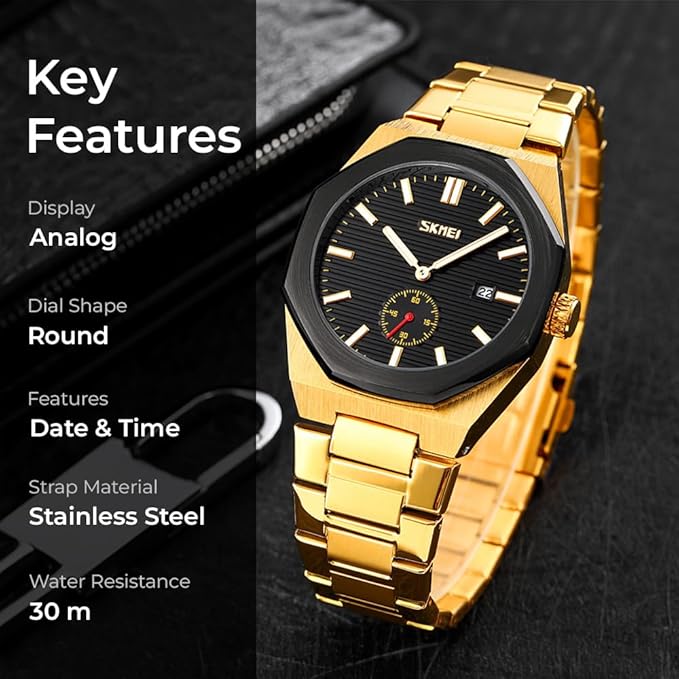 Premium Black Watch for Men – Stainless Steel Strap, Analog Dial with Date Function