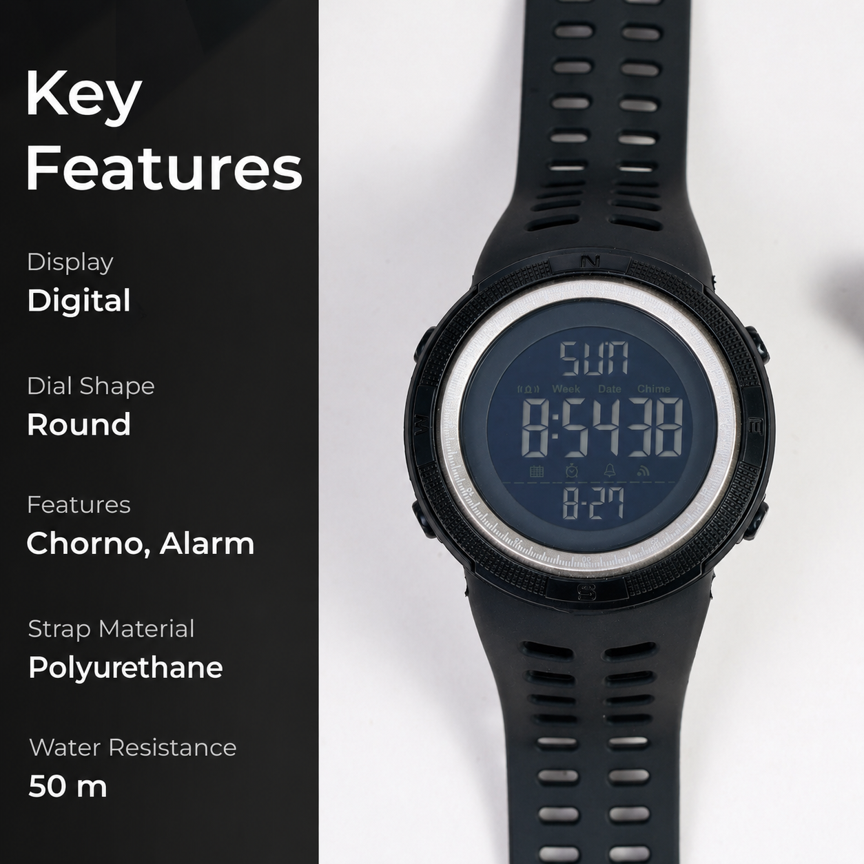Stealth Outdoor Digital Sports Watch with Rugged Silicone Strap and Multifunction Display