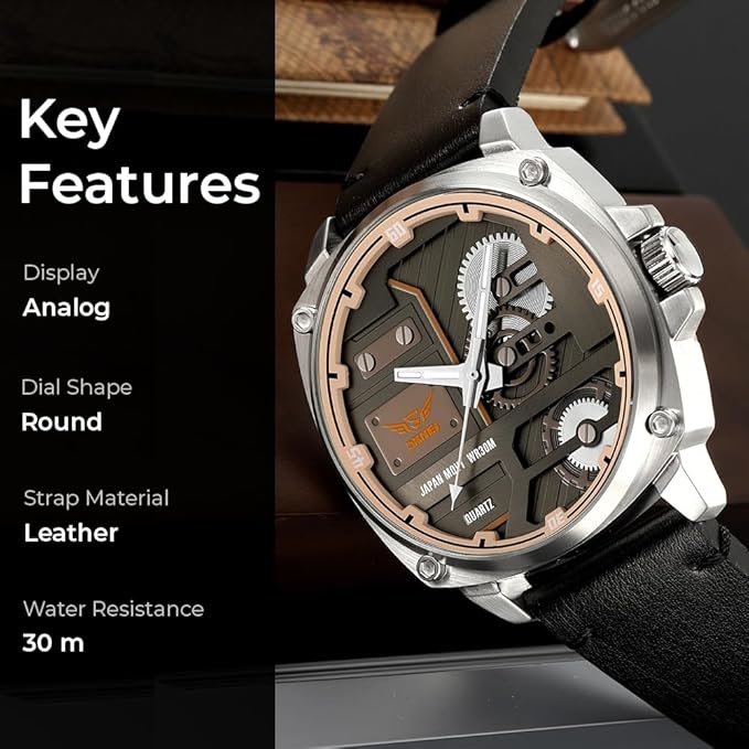 Premium Skeleton Dial Analog Wrist Watch with Leather Strap for men