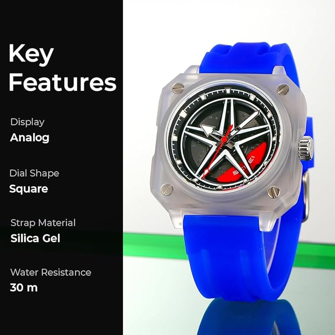 Silicone Men’s Analog Quartz Sports Watch Waterproof & Trendy Wheels Rolling Design