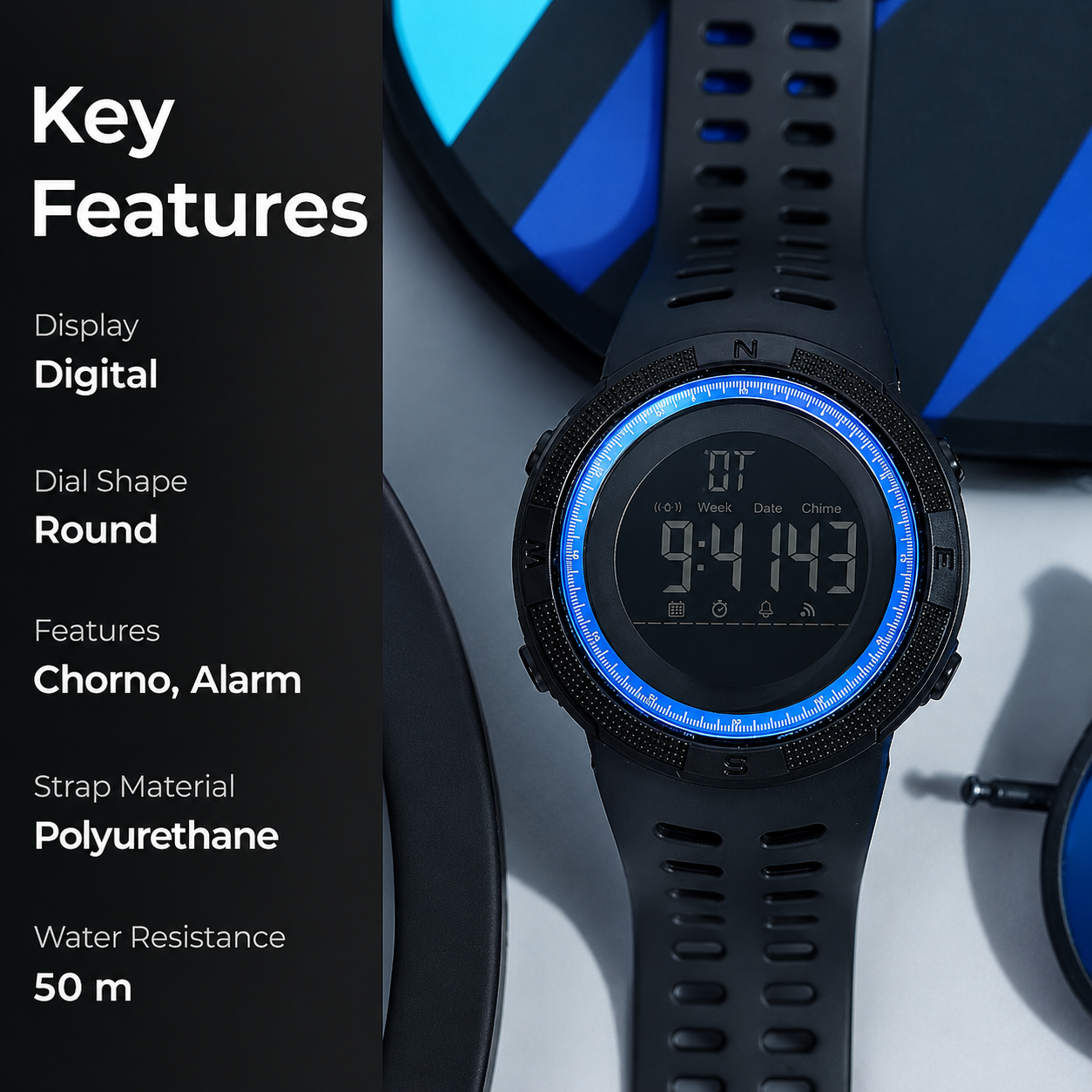 Stealth Outdoor Digital Sports Watch with Rugged Silicone Strap and Multifunction Display