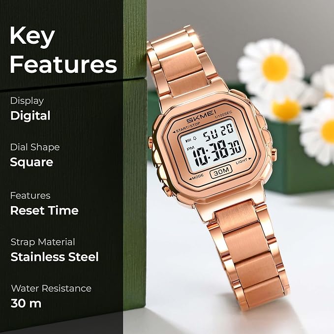 Digital Display Metal Strap Wrist Watch for women