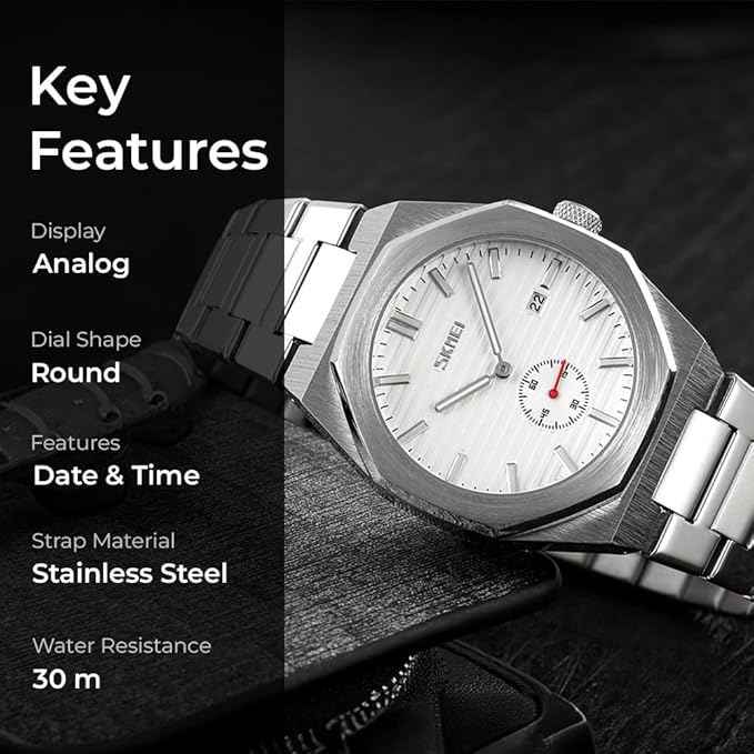 Premium Black Watch for Men – Stainless Steel Strap, Analog Dial with Date Function