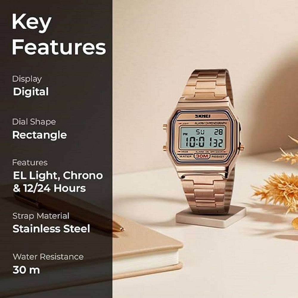 Vintage Digital Wrist Watch with Metal Strap For Women