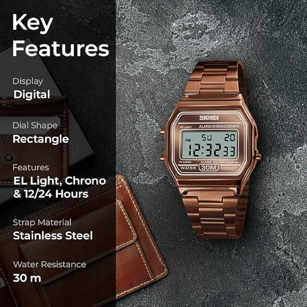 Vintage Digital Wrist Watch with Metal Strap For Women