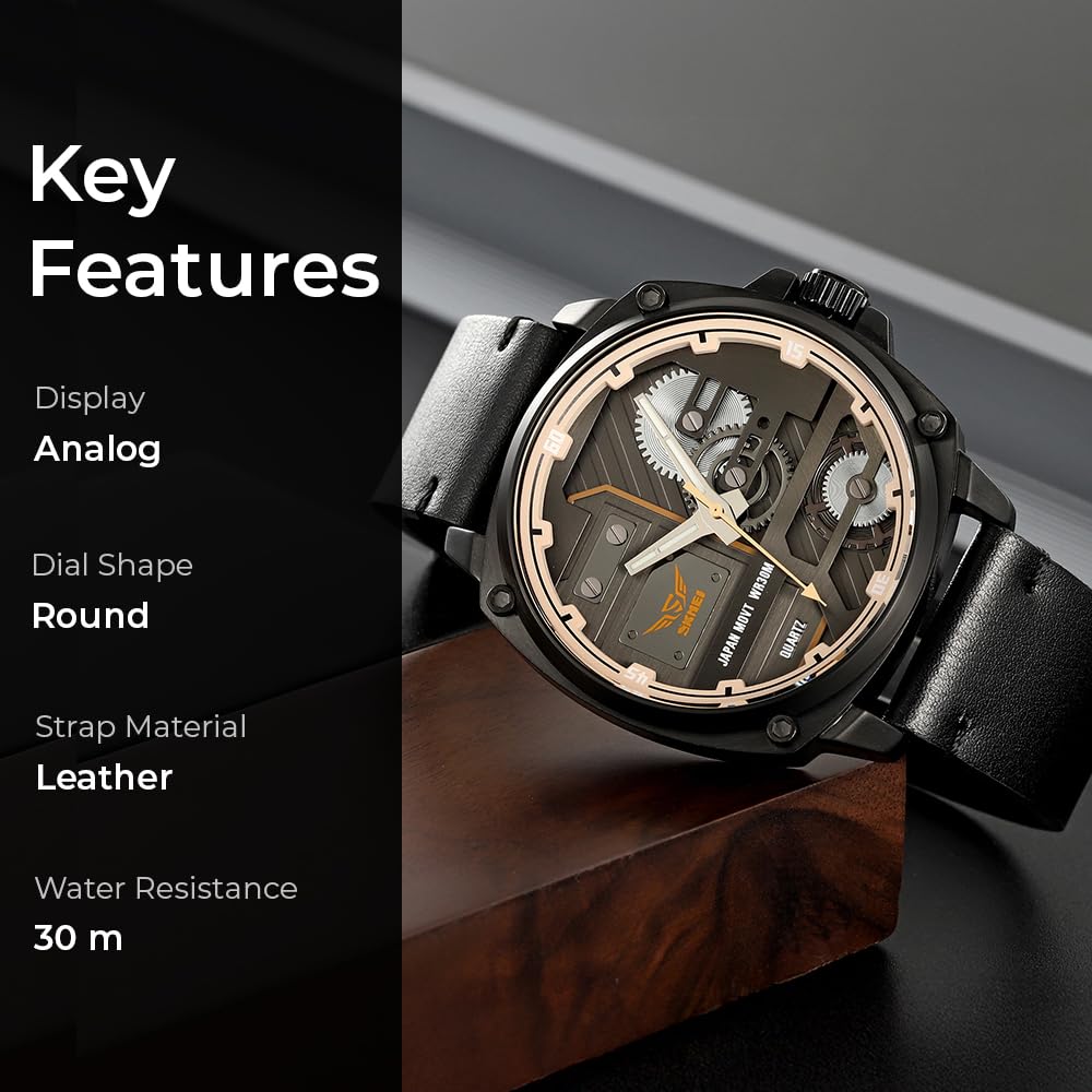 Premium Skeleton Dial Analog Wrist Watch with Leather Strap for men