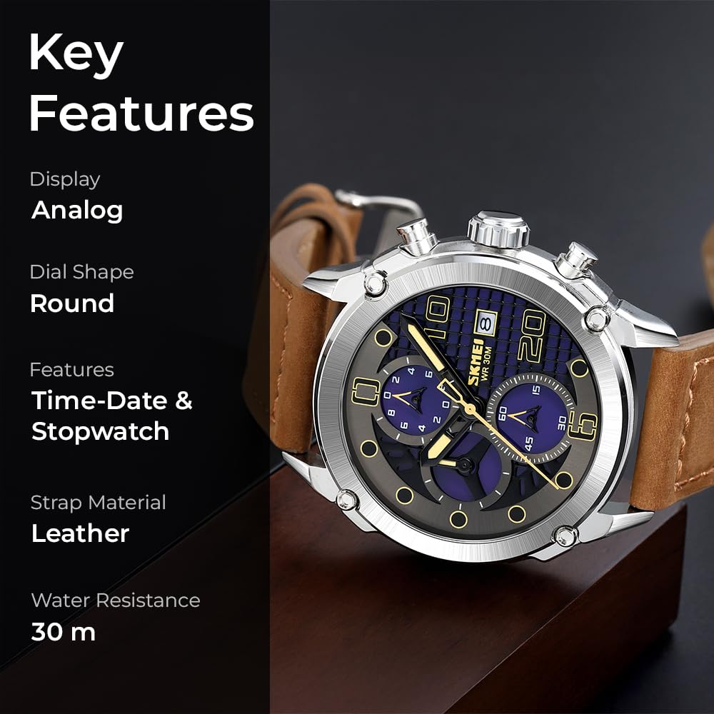 Premium Leather Chronograph Wristwatch with Textured Multi-Dial