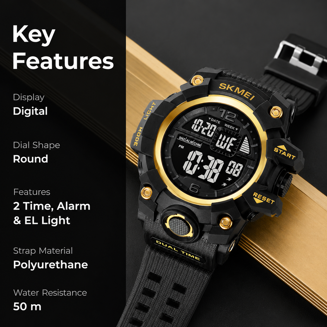 Rugged Digital Sports Watch for Men with Dual Time Display and Outdoor Adventure Style