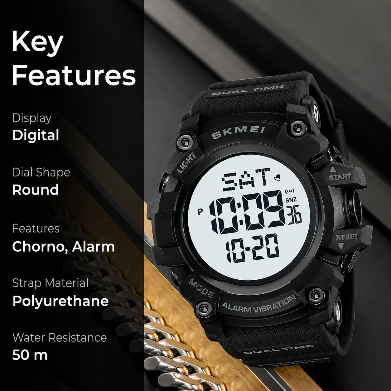 Outdoor Digital Sports Watch with Vibration Alert for men