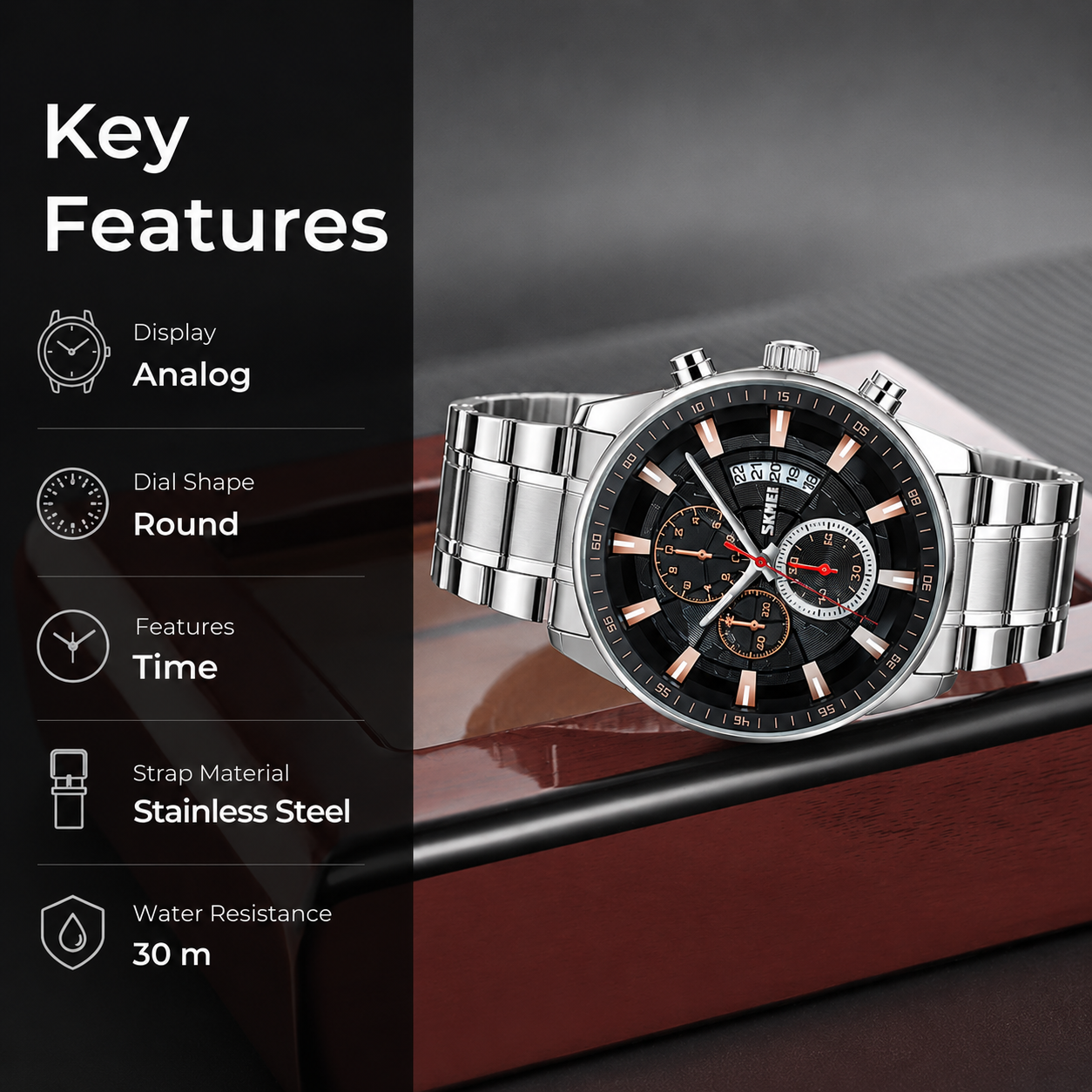 Premium Analog Chronograph Wrist Watch with Metal Strap For Men