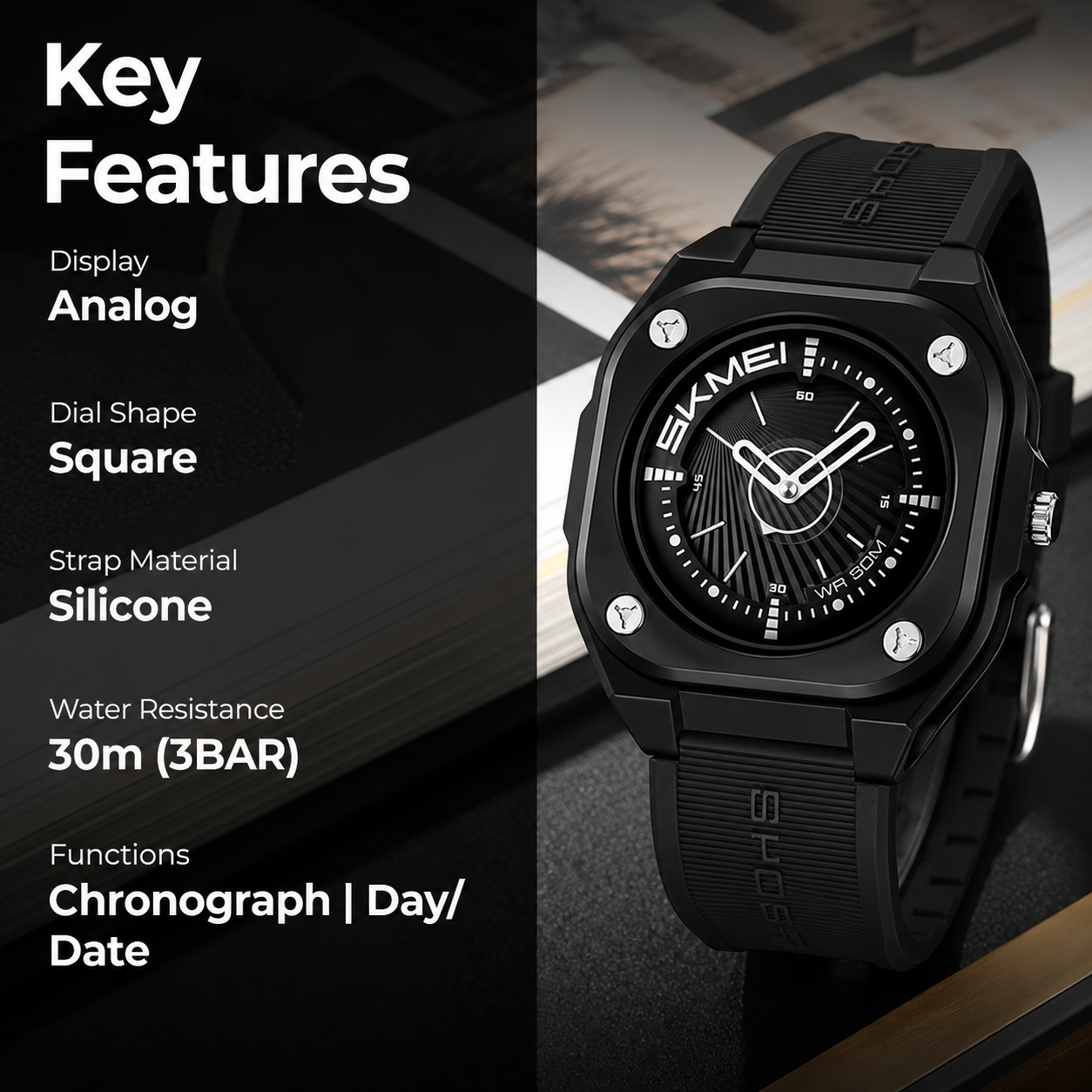 Minimalist Analog Wrist Watch with Textured Strap for men