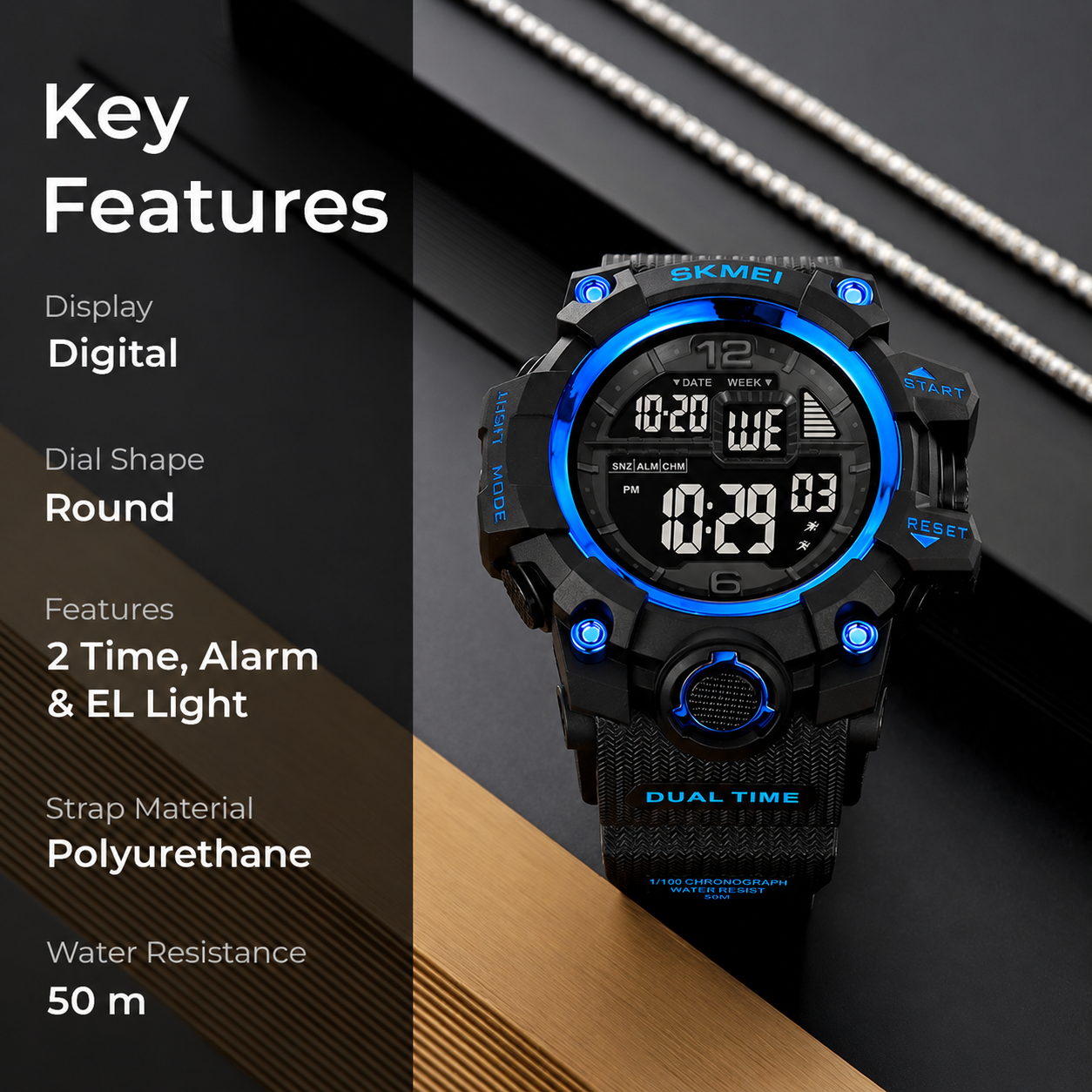 Rugged Digital Sports Watch for Men with Dual Time Display and Outdoor Adventure Style