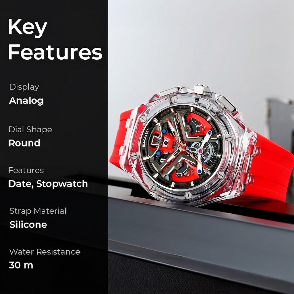 Dynamic Skeleton Dial Sport Watch with Bold Silicone Band