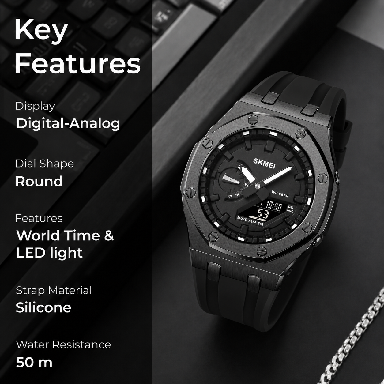 Premium Analog Digital Wrist Watch with Silicone Strap