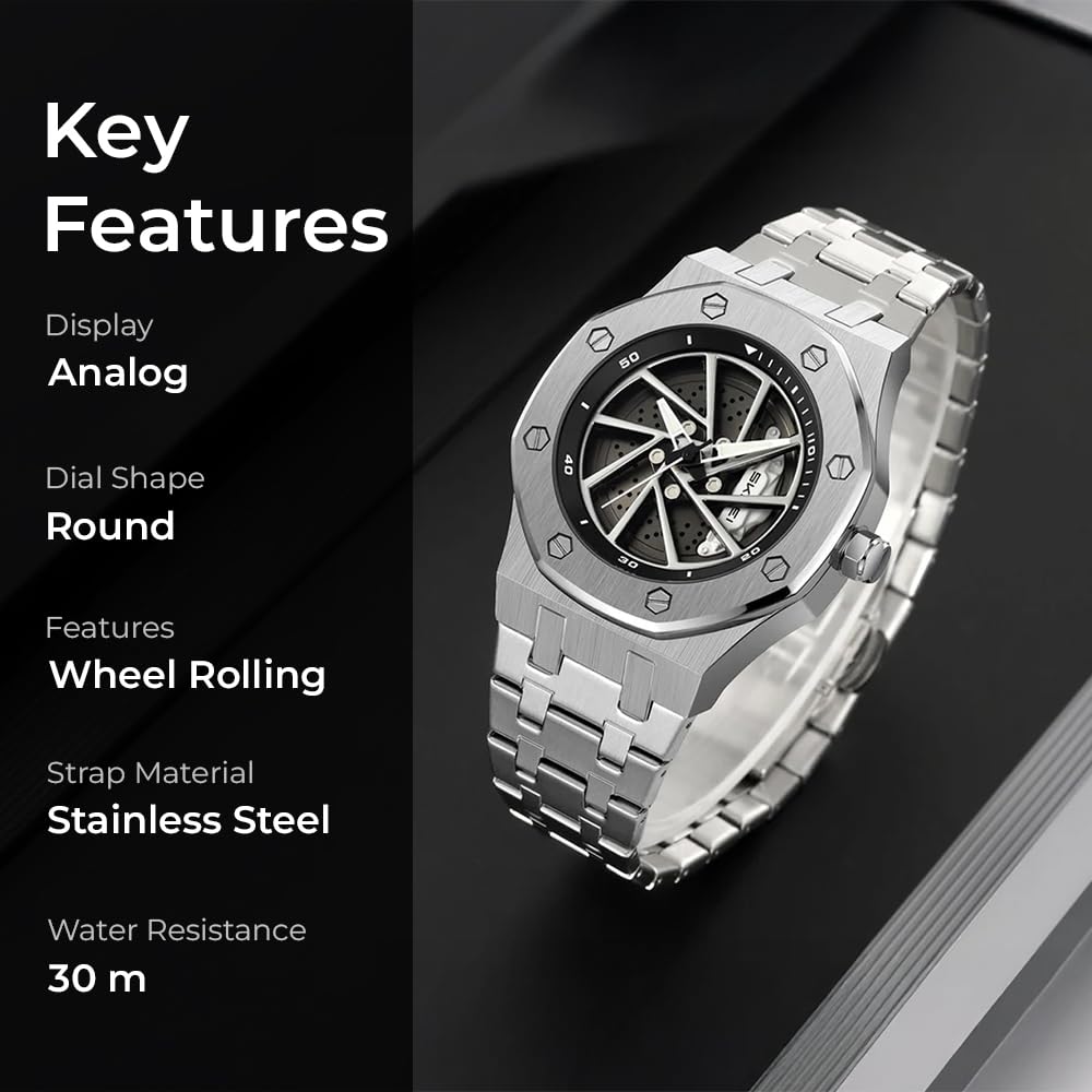 Spinning Wheel Skeleton Dial Luxury Analog Watch