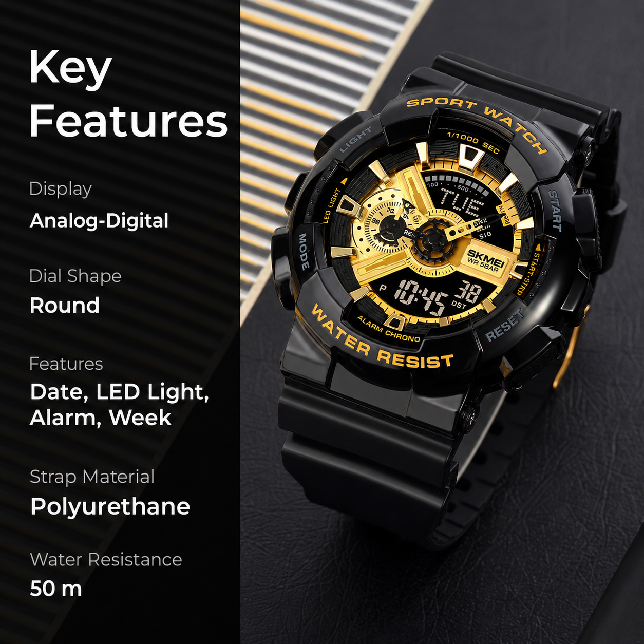 Premium Analog Digital Sports Watch for Men with Round Dial Alarm LED Display and Durable Strap