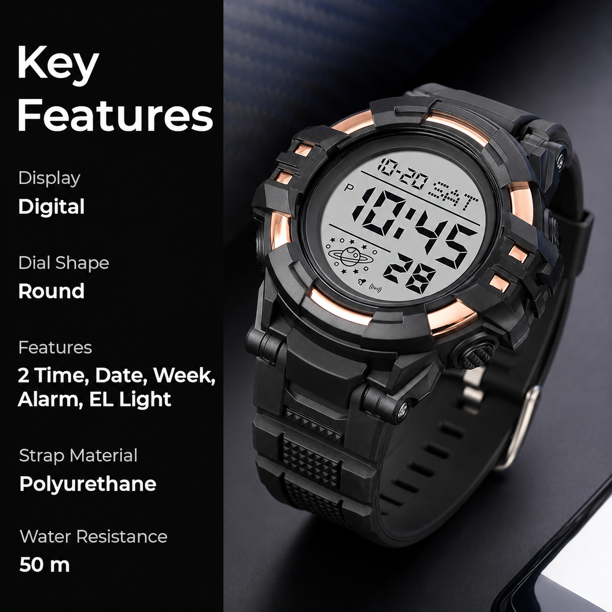 Rugged Digital Sports Watch for Men with Outdoor Style and Multi Function Display