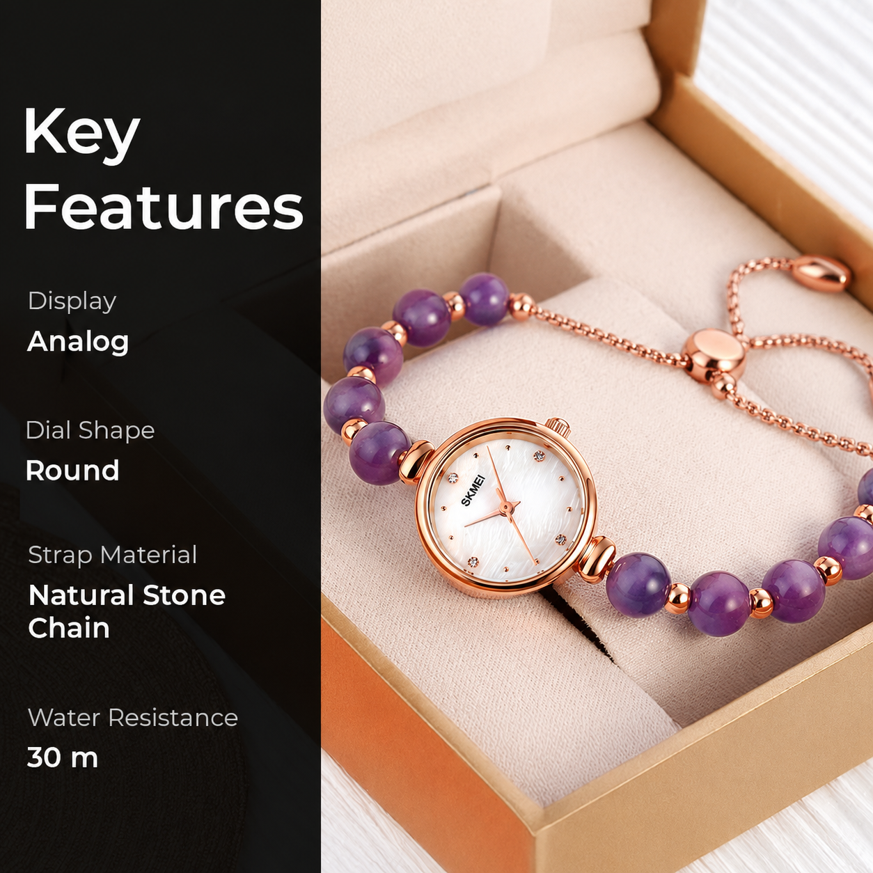 Elegant Pearl Chain Analog Watch for Women with Premium Rose Gold Finish and Adjustable Bracelet Design