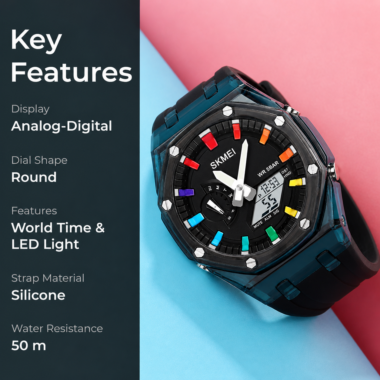 Analog Digital Watch Multi Function Sports Watch with LED Display, Alarm, Stopwatch & Durable Strap