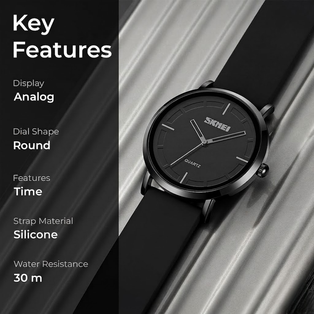 Minimalist Analog Quartz Wristwatch with Soft Silicone Strap and Contrast Dial