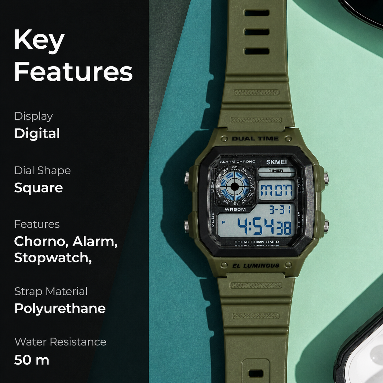 Stylish Digital Multi Function Watch for Men with Dual Time Alarm Stopwatch Luminous Display and Durable Strap