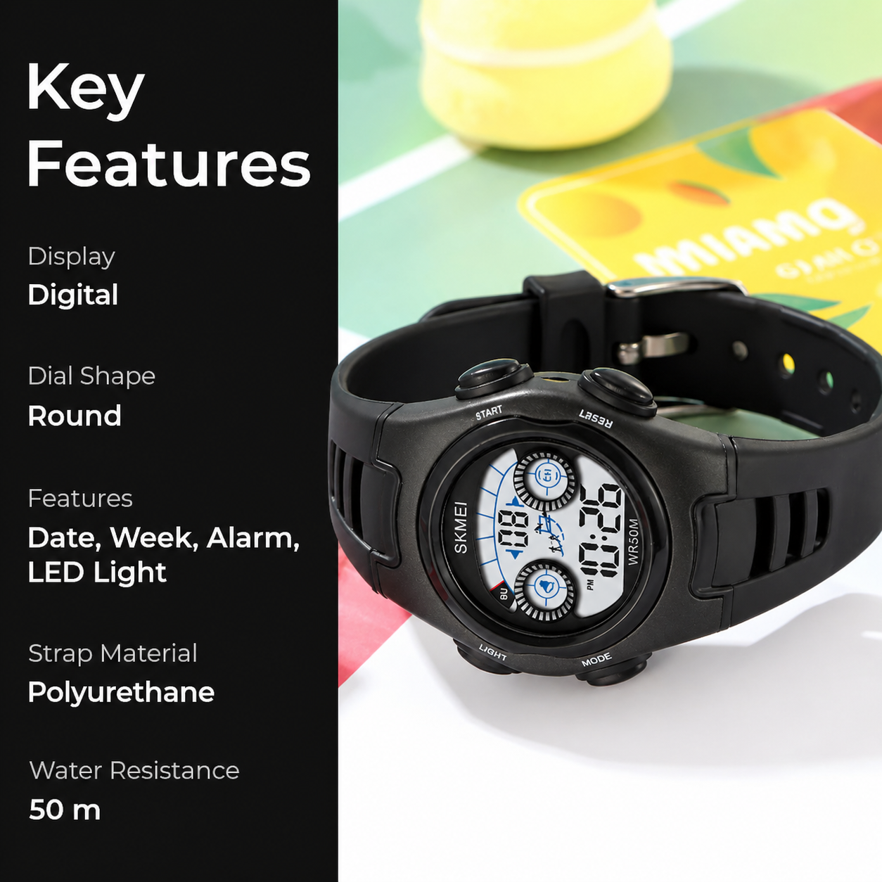 Digital Kids Watch LED Display, Round Dial, Waterproof Sports Watch with Alarm, Date & Comfortable Strap