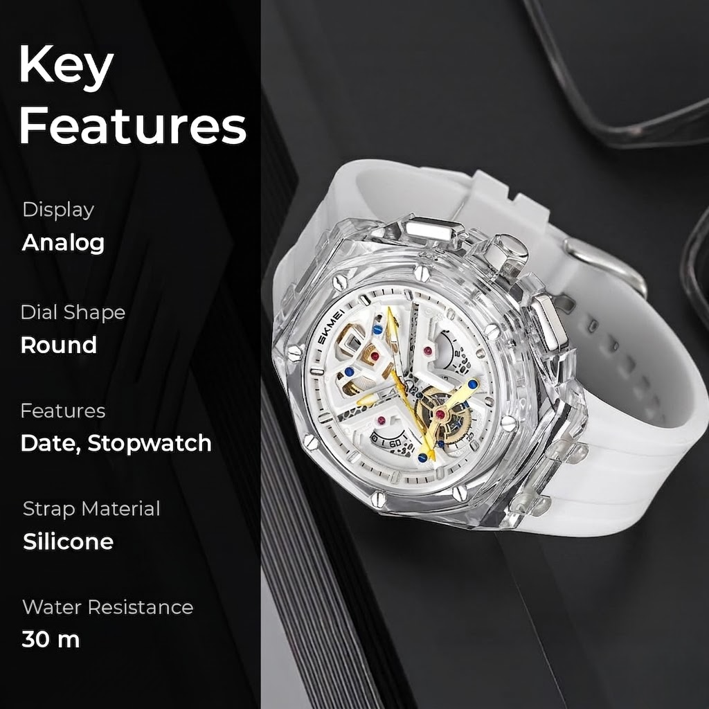 Dynamic Skeleton Dial Sport Watch with Bold Silicone Band
