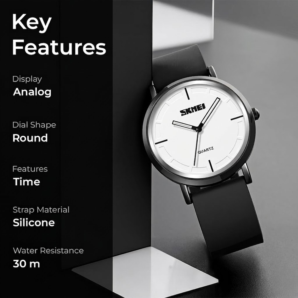 Minimalist Analog Quartz Wristwatch with Soft Silicone Strap and Contrast Dial