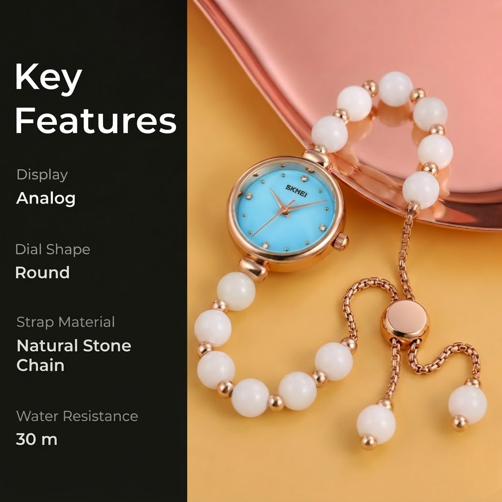 Elegant Pearl Chain Analog Watch for Women with Premium Rose Gold Finish and Adjustable Bracelet Design
