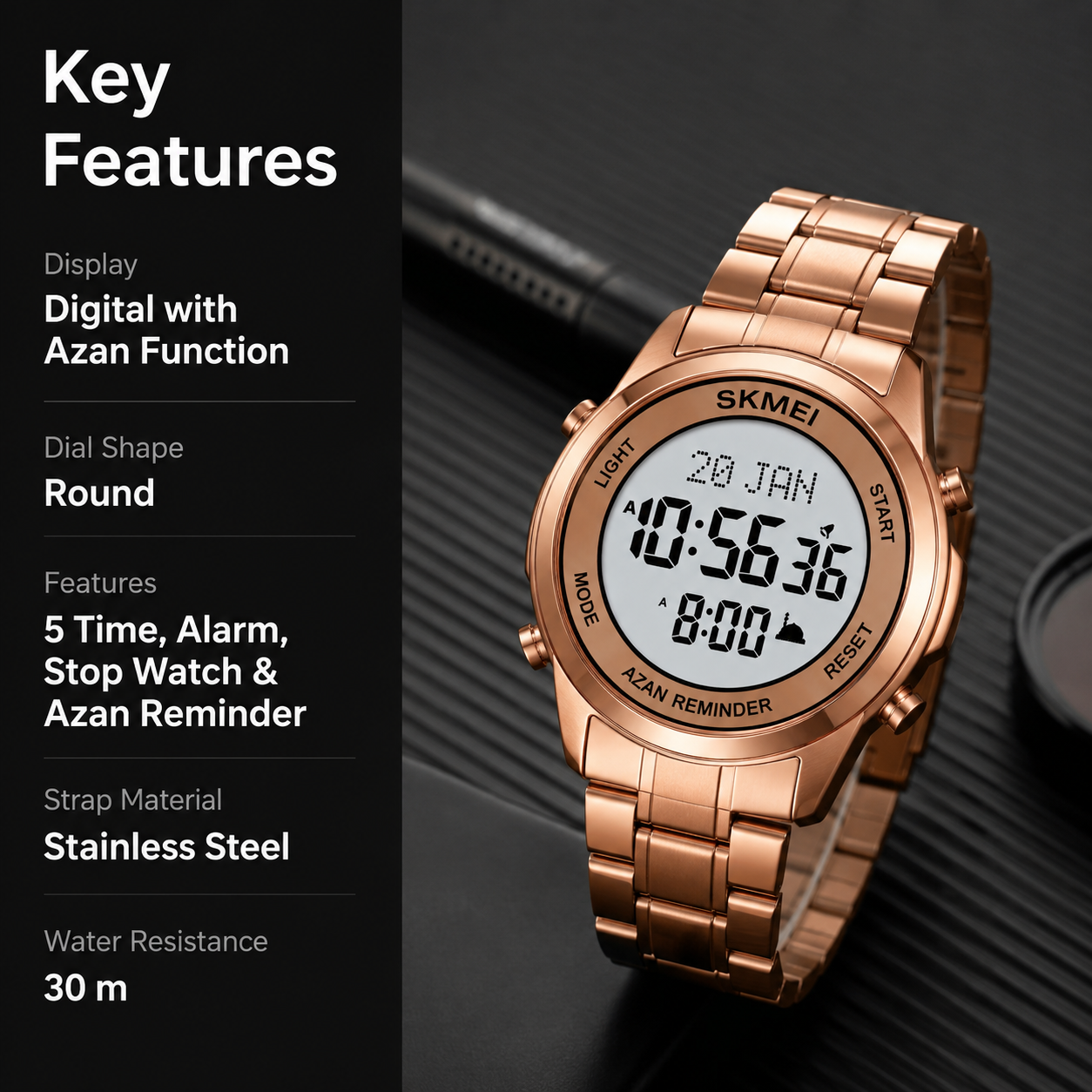 Digital Watch with Stainless Steel Strap for men